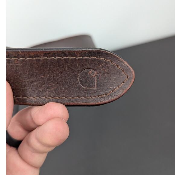 Carhartt Brown Leather Belt Size 44 Distressed Workwear Made in Guatemala - Picture 6 of 8